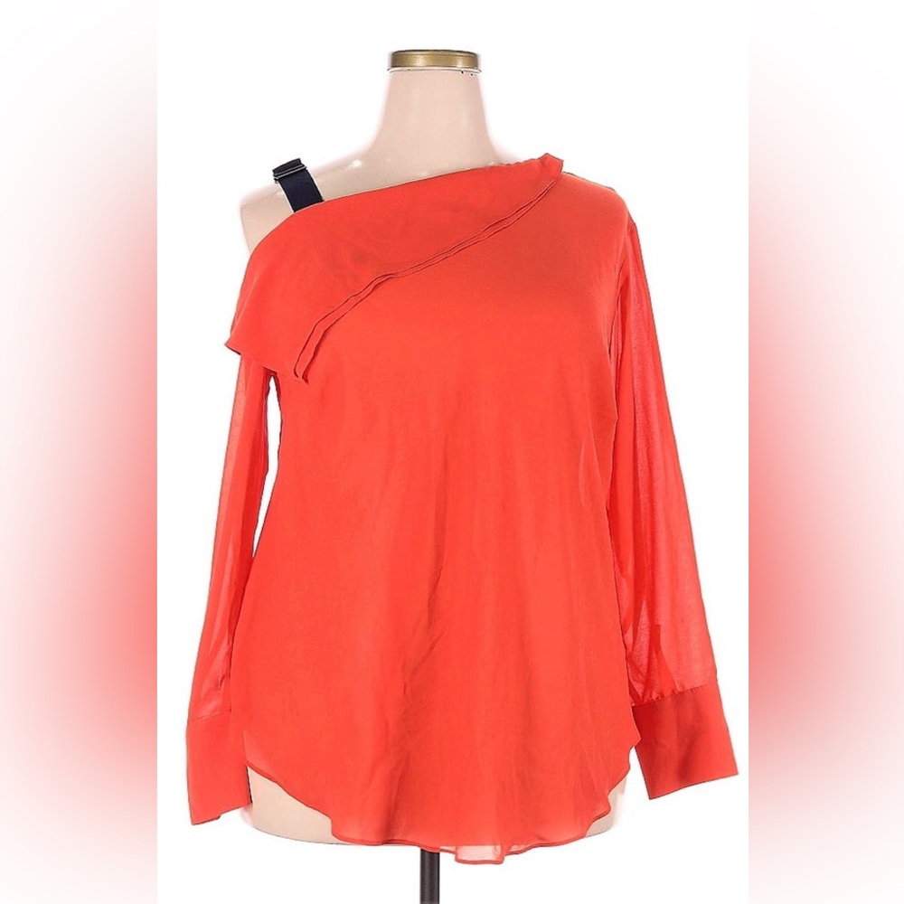Rachel‎ Rachel Roy Orange One Shoulder Ruffle Blouse Long Sleeve Top 18W